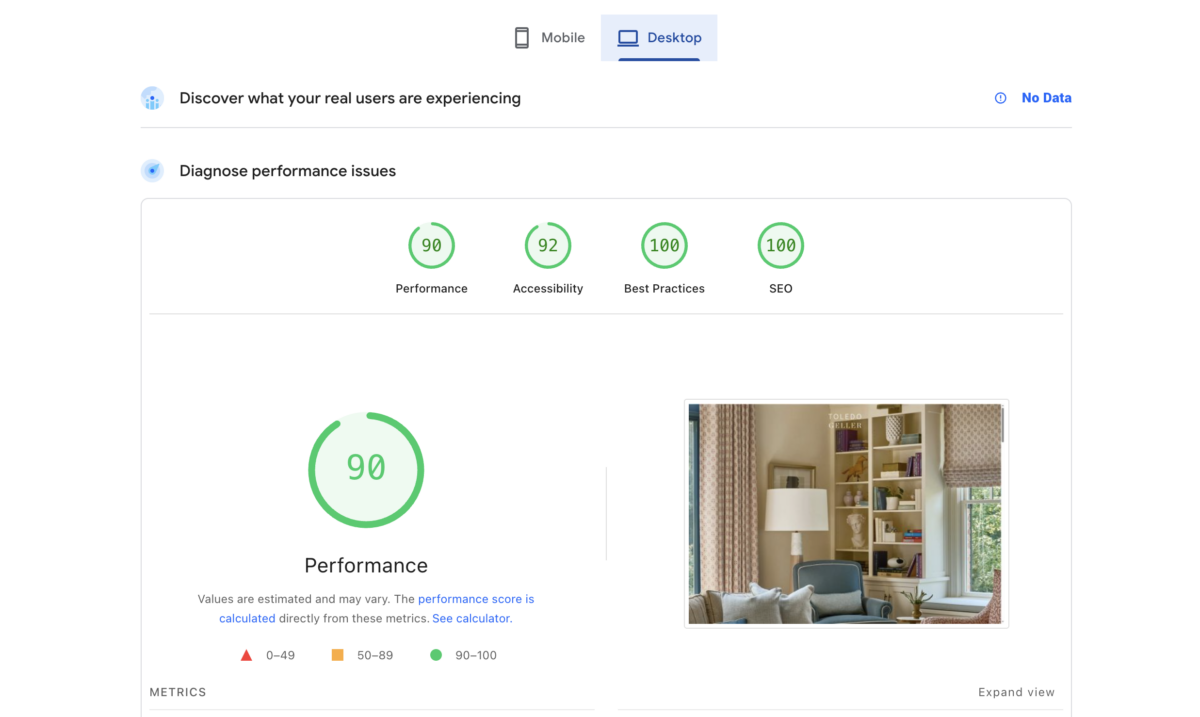 Google Page Speed Insights For Interior Designers' Website
