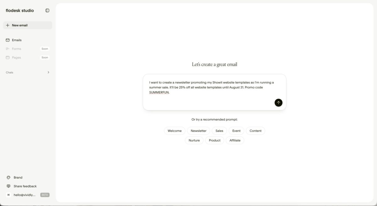 Flodesk Design Studio AI Prompt - Email Generation